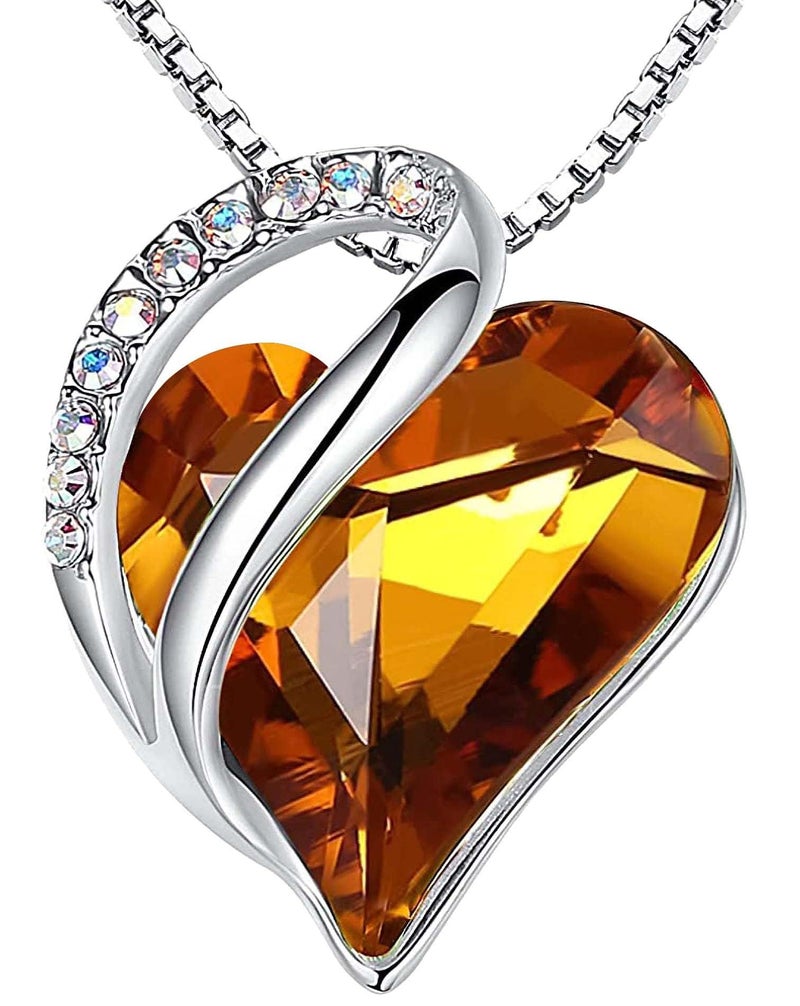 Leafael Valentine's Day Gift Necklaces for Women, Infinity Love Birthstone Heart Pendant with Amber Brown Crystal for November, Birthday Jewelry for Her, Mom, and Wife, Silver Plated, 18" + 2" Chain - Image 1